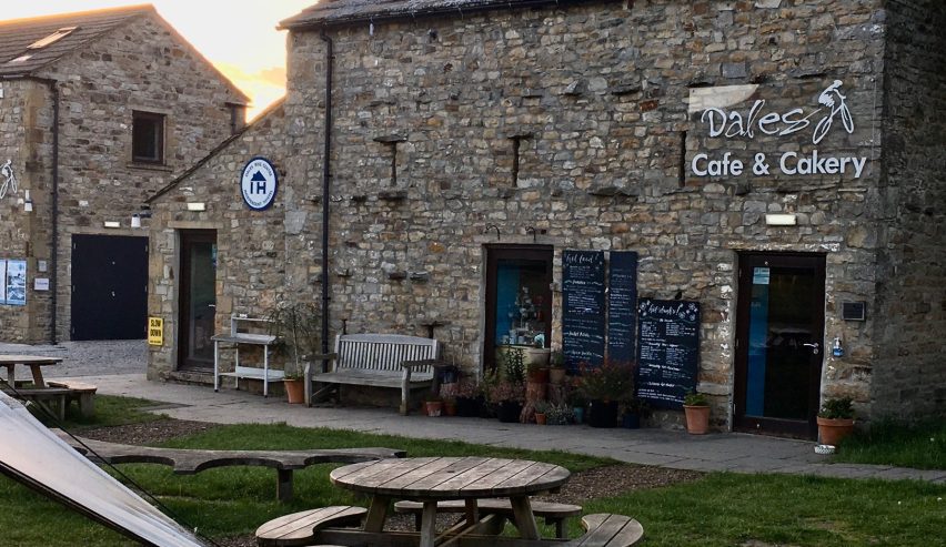 Dales Bike centre showing independent hostels sign