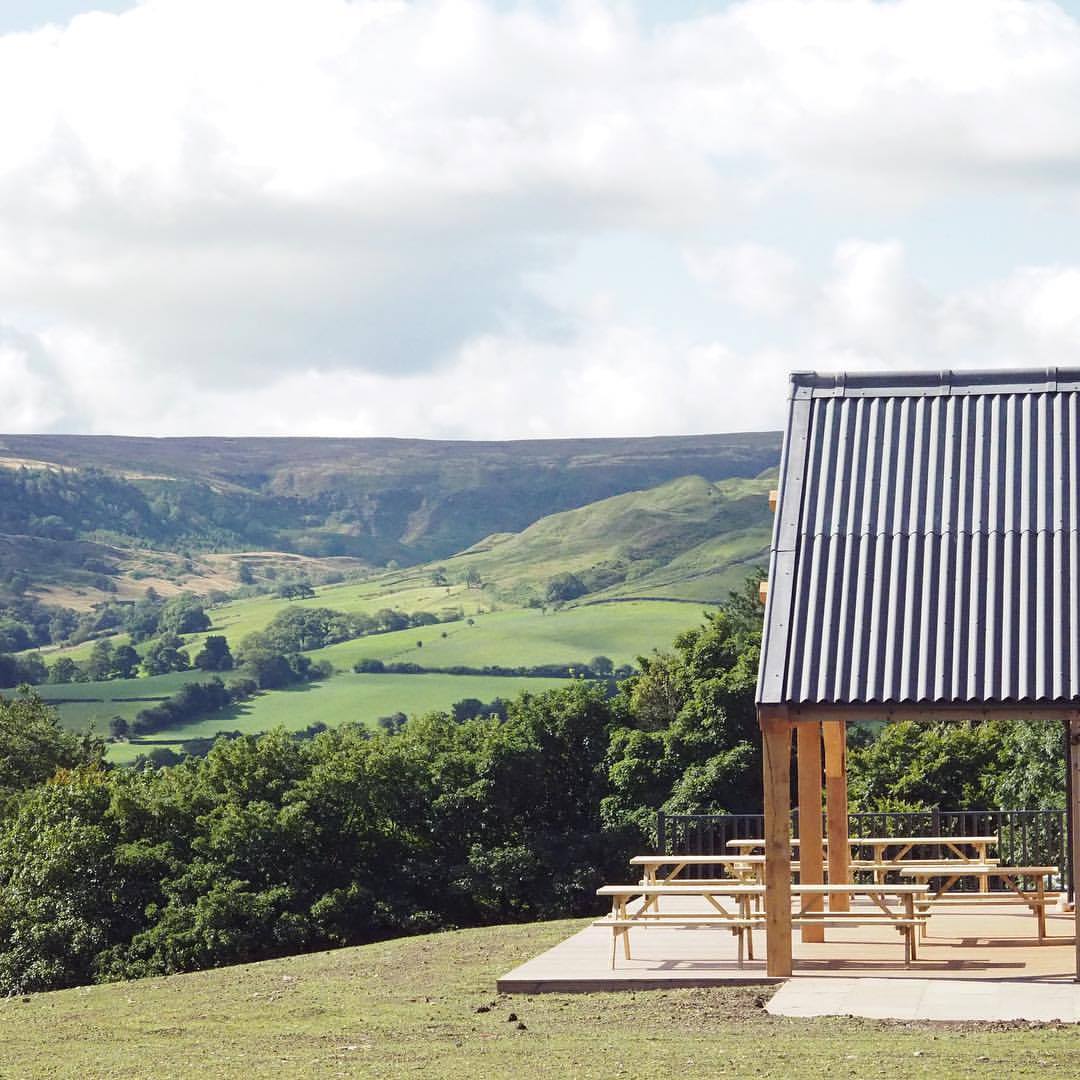 panoramic view of North York Moors, outdoor seating and covered porch