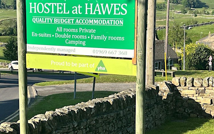 YHA Hawes sign outside Hawes Youth Hostel