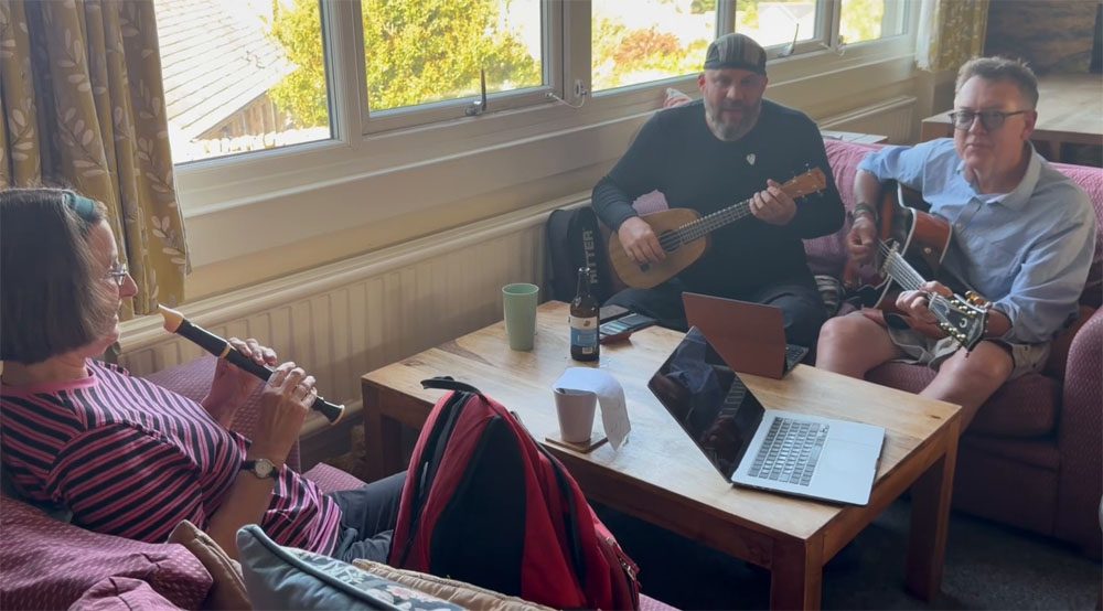 folk group practicing at Hawes youth hostel