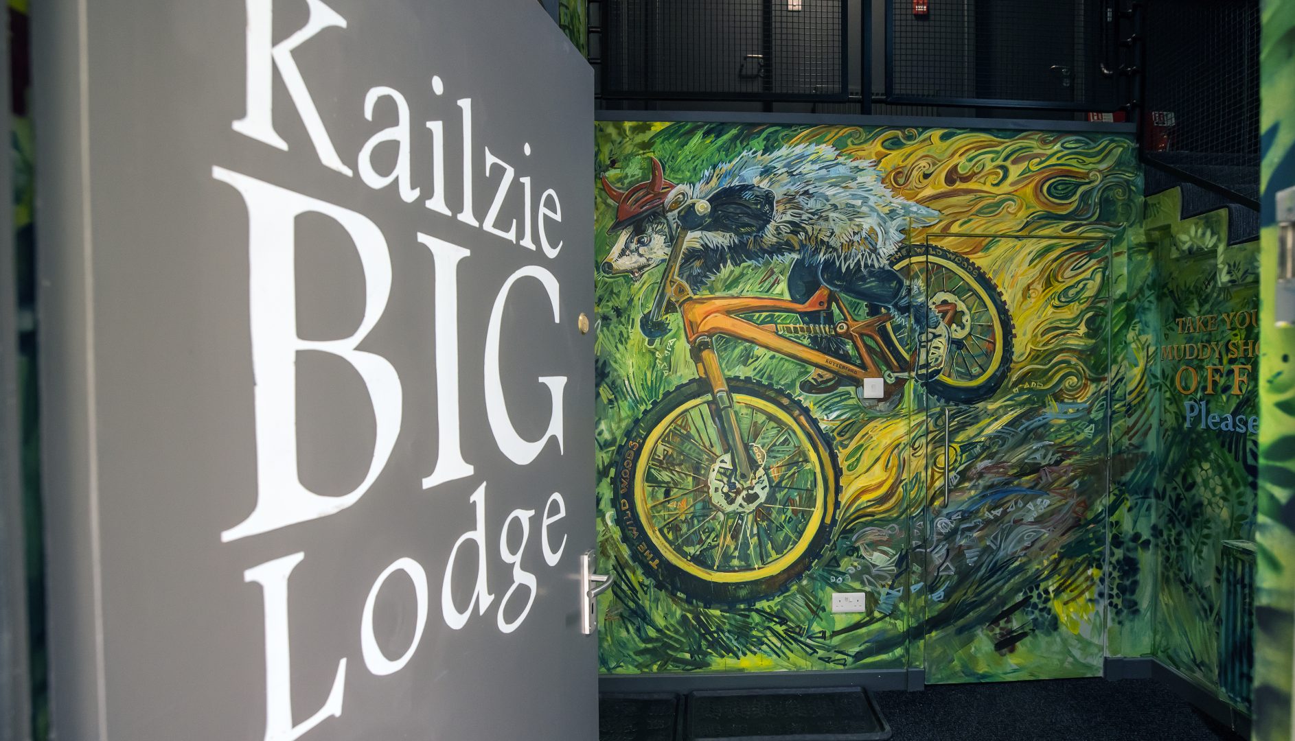 Entrace with fantastic mountain biking mural