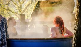 People in a steaming hot tub