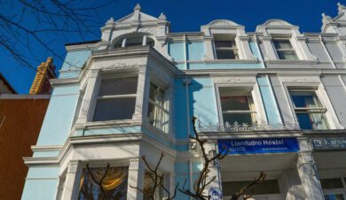 Front of light blue Georgian building