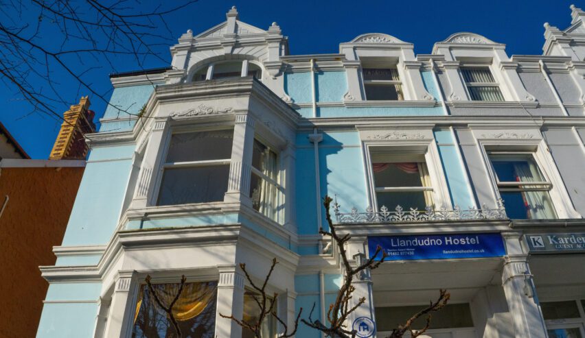 Front of light blue Georgian building