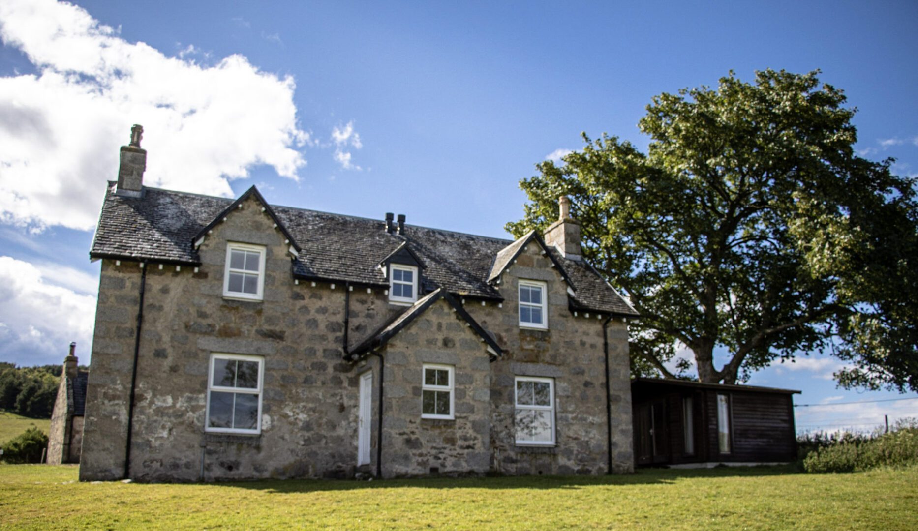 Exterior view of the stone double fronted Gleneg bunkhouse