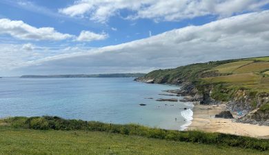 View from cliffs to bay and distant cliffs