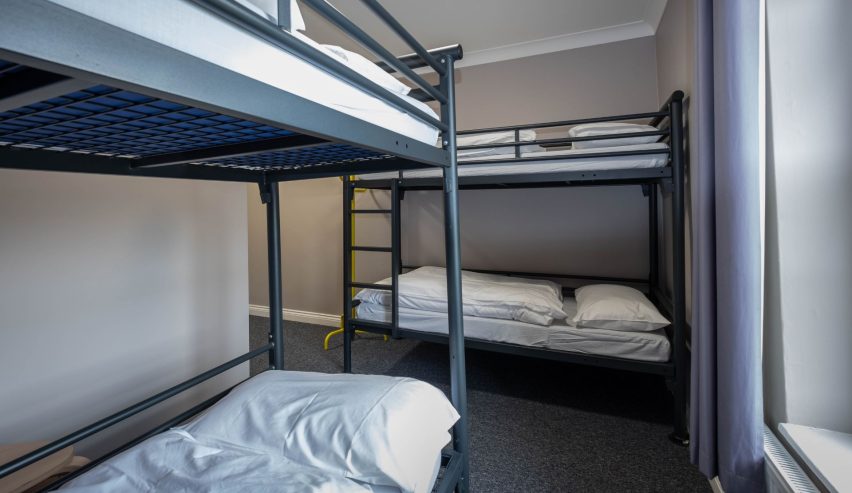 Dorm with metal bunks