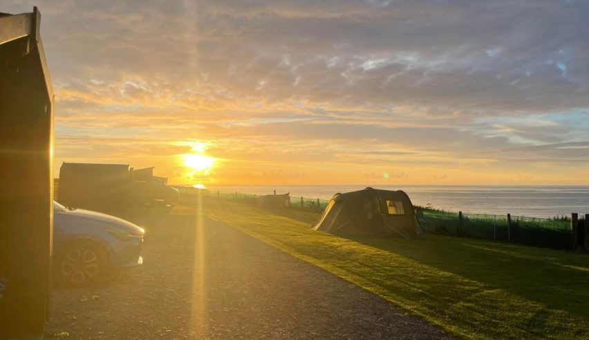 Sunset over the pods and campsite