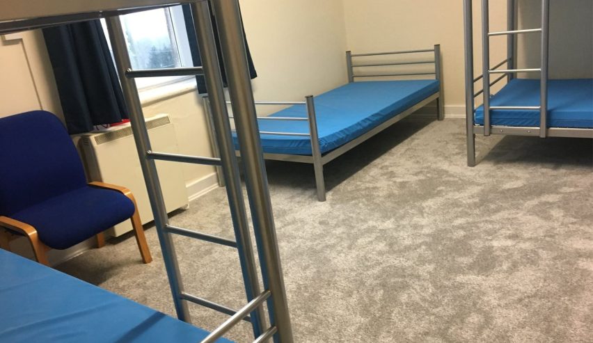 5 person dorm with sturdy metal bunks