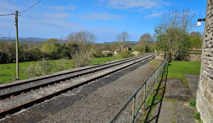 View over trainline to fields beyond