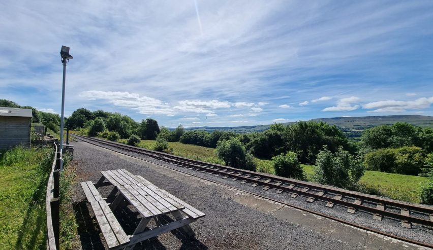 View over trainline to fields beyond