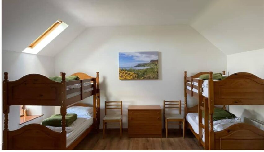 Wooden bunks in the dorm