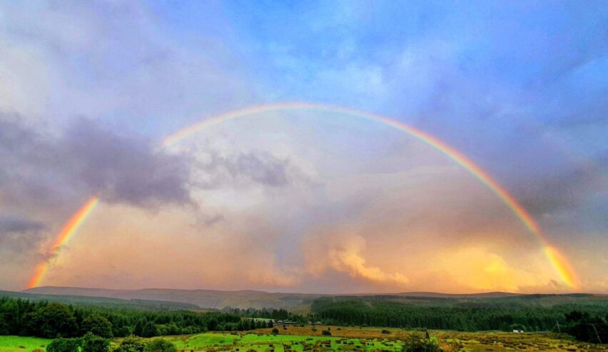 Rainbow of green flat landscape