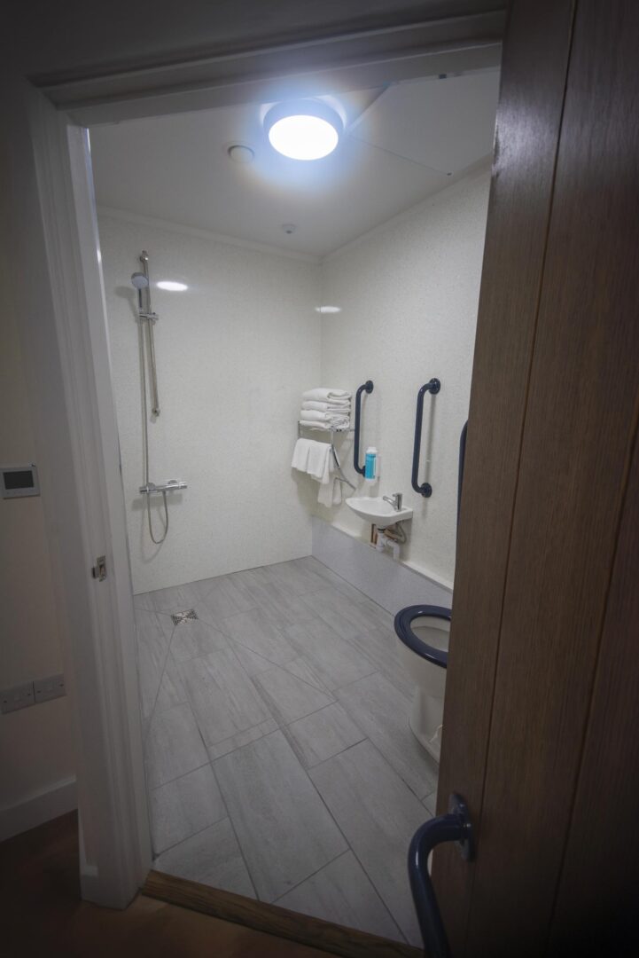 The accessible bathroom looking through the door. At St Michales LOdge in the Yorkshire Dales