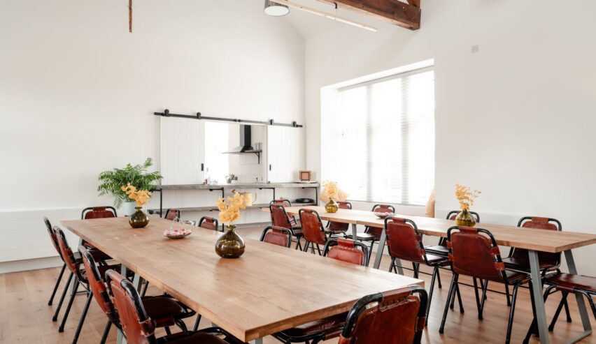 Long dinding tables and chairs to seat 24 at Railway Rooms KIngussie
