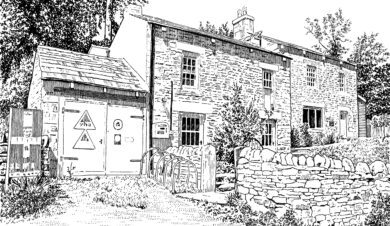 line drawing of ninebanks youth hostel