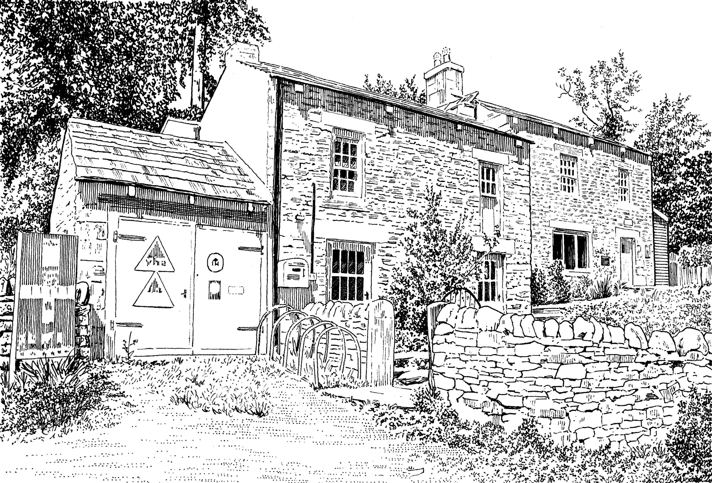 line drawing of ninebanks youth hostel