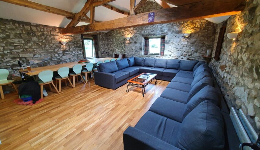 Skirfare Barn group accommodation sofas and dinning table