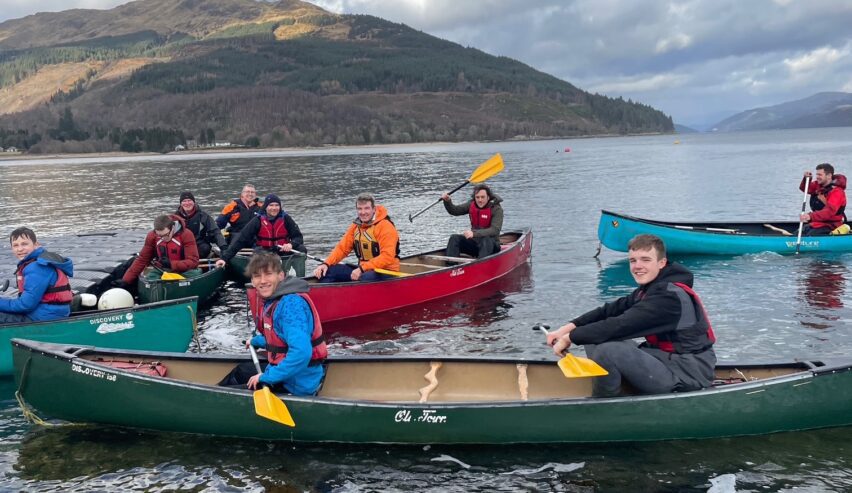 school group canoeing at ardentinny outdoor centre