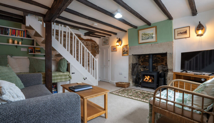 log burner in the comfy lounge at cosy Cottage in Youlgreave