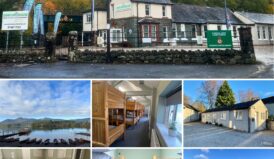 Montage of photos of Denton House Hostel inside and out and acitivities in the area