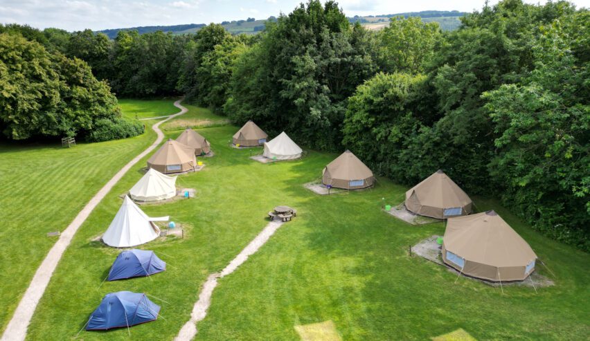 tipis and tents in the grounds of Thornbridge Outdoors