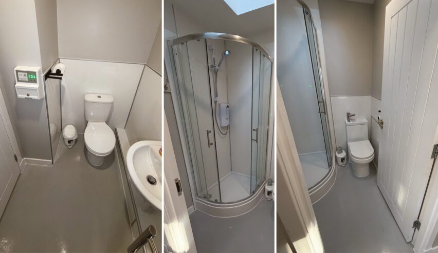 shower and toilet in washroom of Hopetoun Bothy