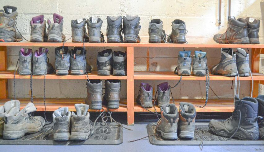 boots in the bootroom at the rocks at plas curig