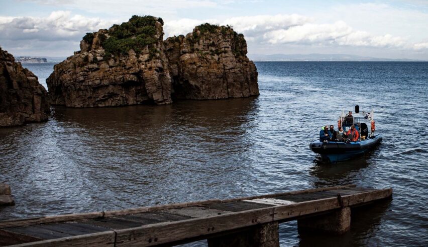 boat docking on flat holm island