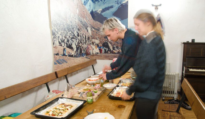 dining table with two people eating at conwy valley backpackers barn