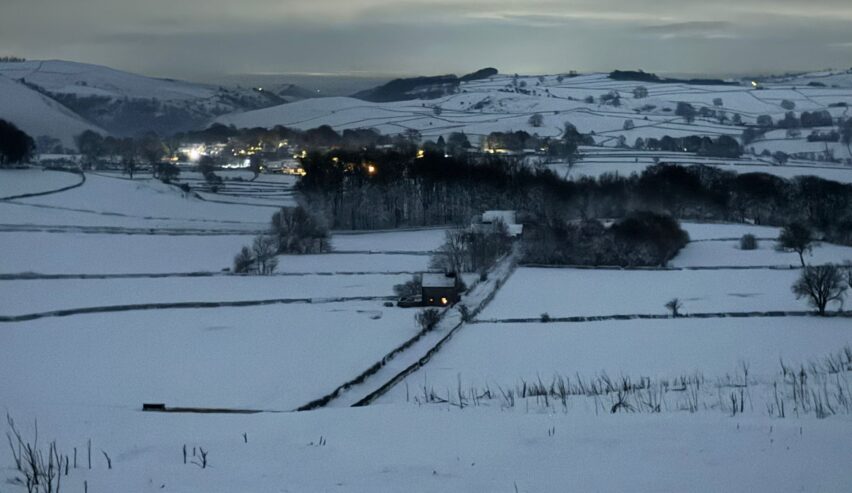 Alstonefield camping barn in the snow