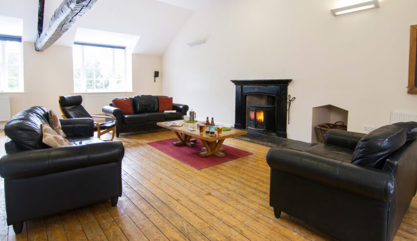 lounge with fire at rydall hall