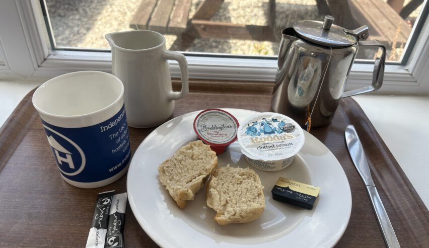 cream tea at boswinger Independent Hostel