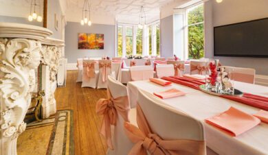 dining room set for a wedding at Benmore House