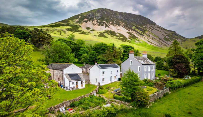 external view of farm with mountains behind of Wild Wool Barn in Ennerdale
