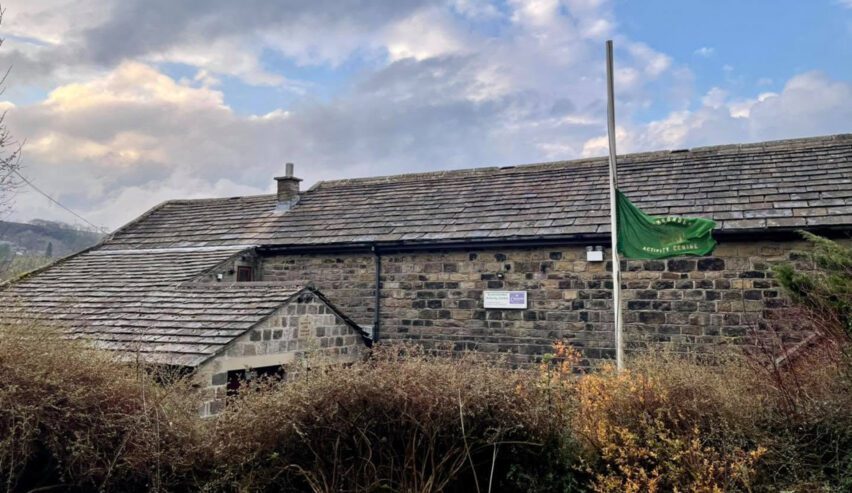 flag blowing in the breese at Scammonden Activity Centre