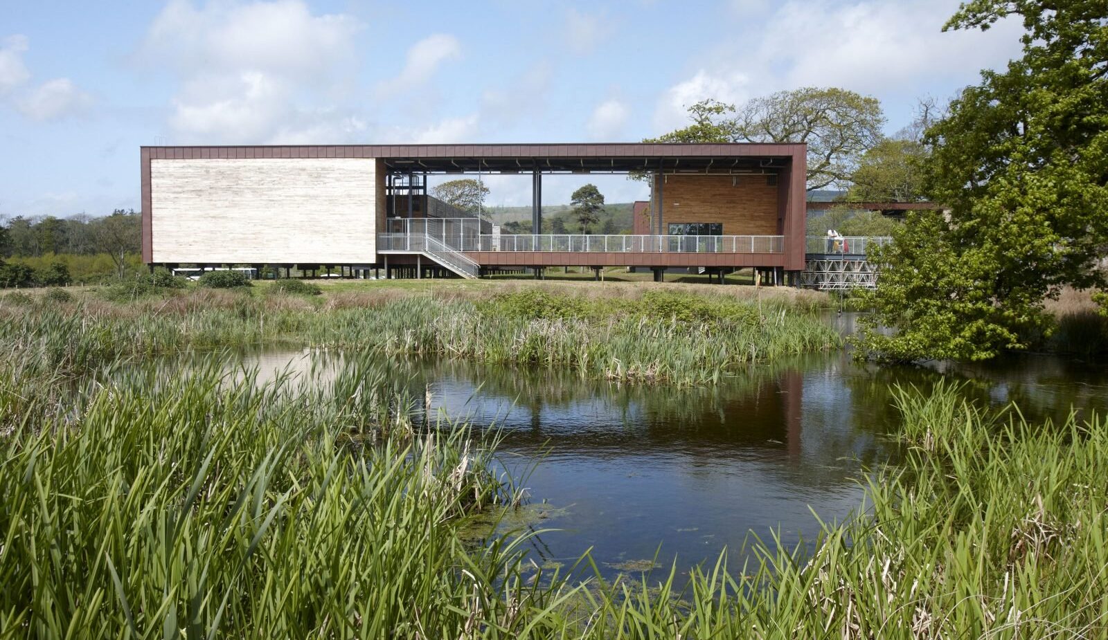 exterior view of FSC Margam Discovery Centre wih lake