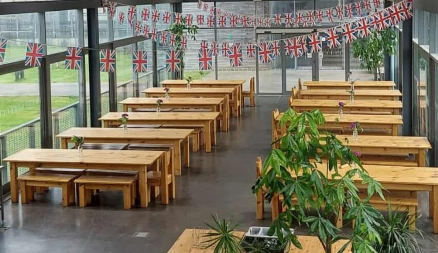 dining tables and bunting at FSC Margam Discovery Centre