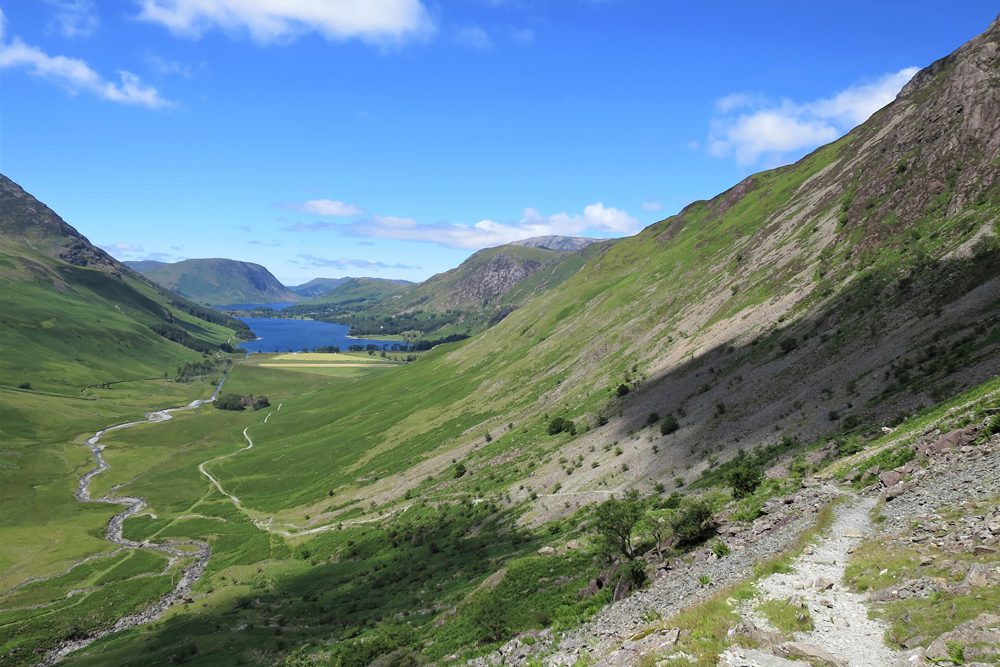 view of buttermere from the lakeland way route at warnscale heas