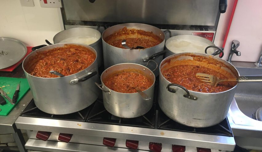 food cooking at smelt mill bunkhouse