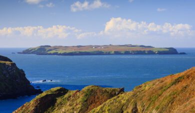 Skokholm Island seen from the mainland coast path