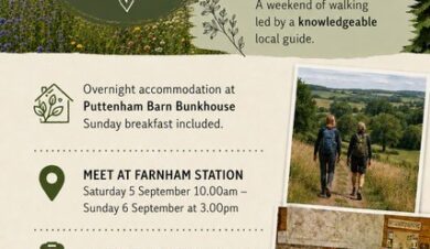 poster for walking holiday in the surrey hills