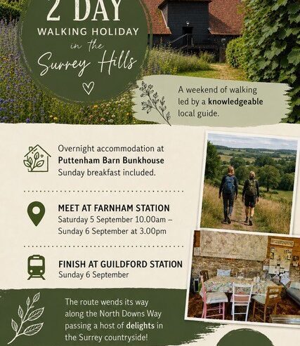 poster for walking holiday in the surrey hills