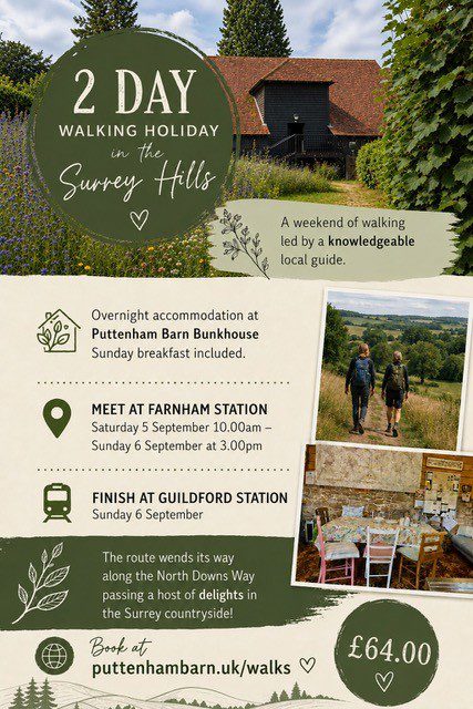 poster for walking holiday in the surrey hills