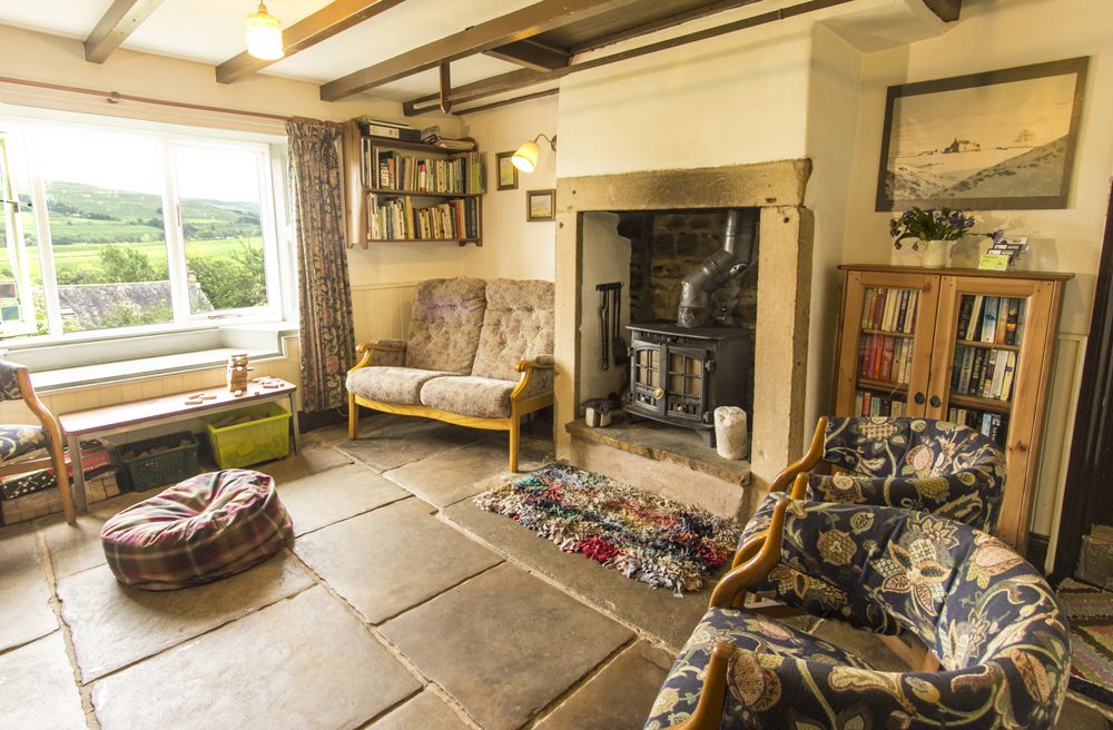 stone falg floor of sitting room at ninebanks youth hostel