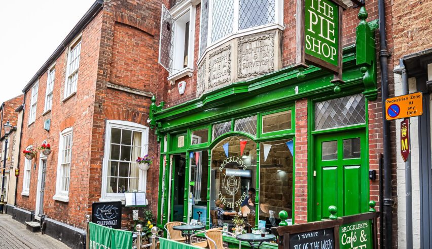 shop front at the pie shop self catering accommodation in Melton Mowbray