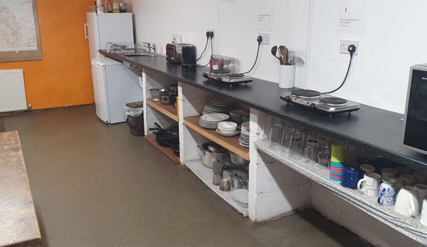 kitchen at pentre bach bunkhouse