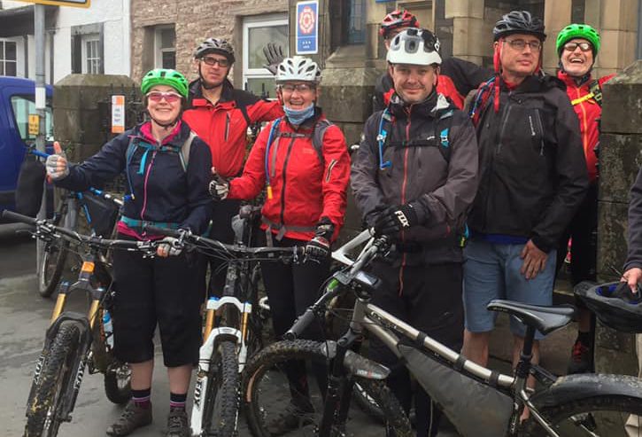 cyclests on the coat to coat just leaving Kirkby Stephen hostel