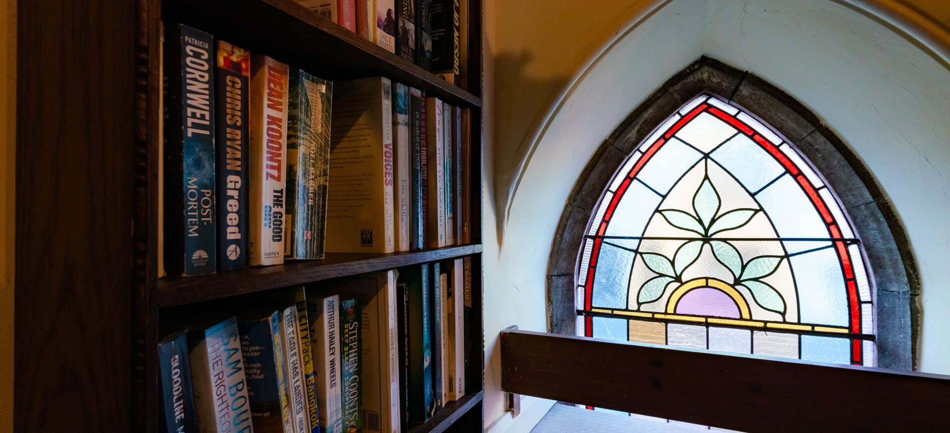 stained glass window at kirkby stephen youth hostel