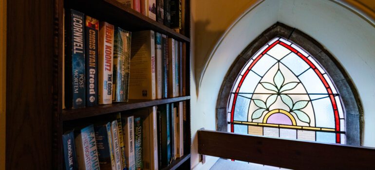 stained glass window at kirkby stephen youth hostel